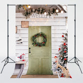 Green Door Wreath Christmas Photo Backdrop - Layoris